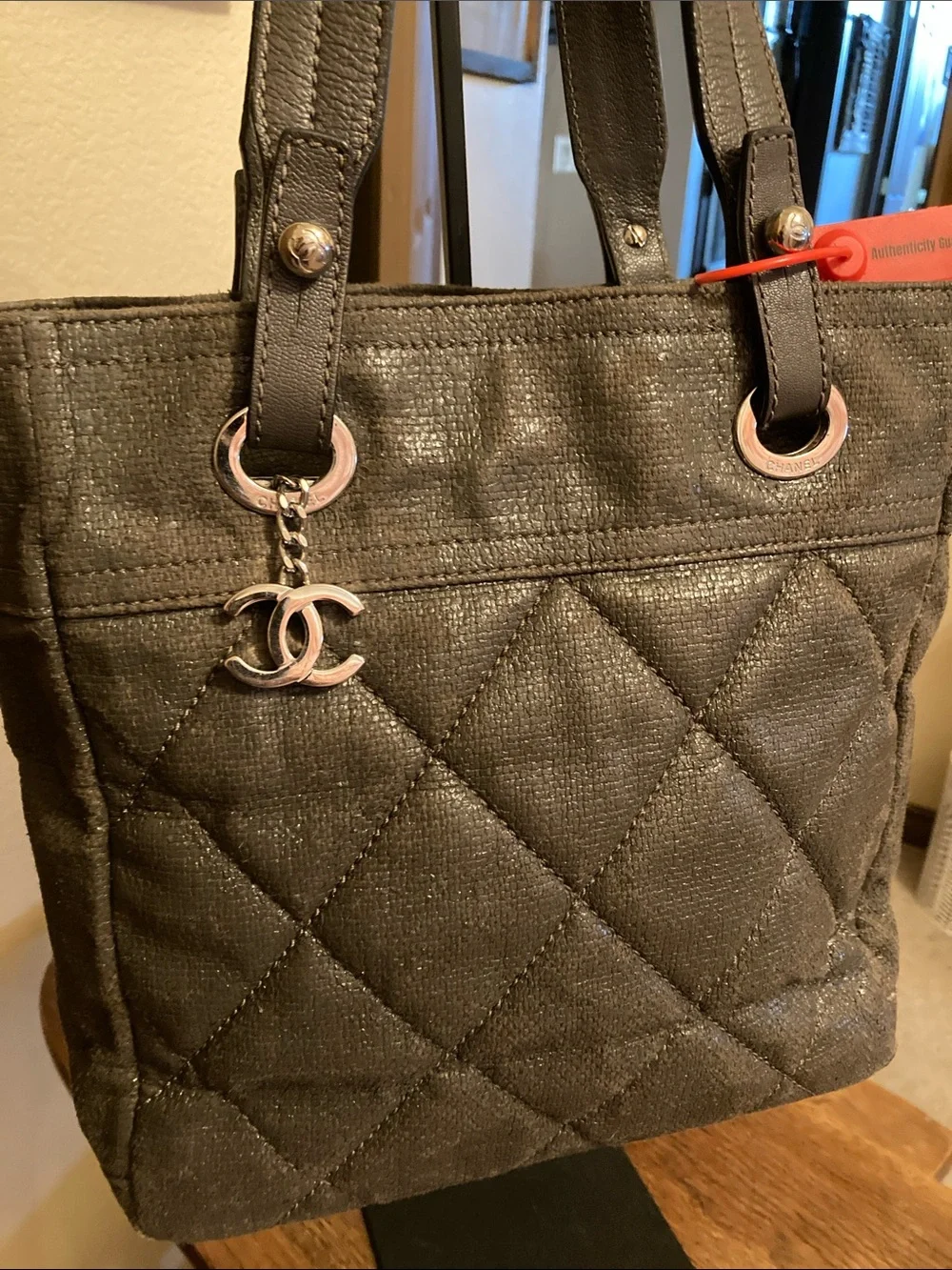 CHANEL Paris Biarritz Tote Bag with CC Charm & COA Rare Vintage Find